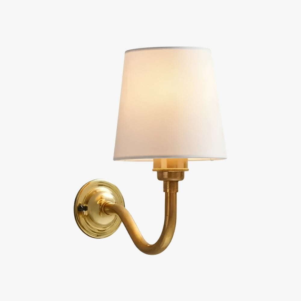 Solmire Fabric Wall Sconce - Vintage Linen Cotton Shade with Curved Metal Arm for Bedroom and Hallway | Souliia