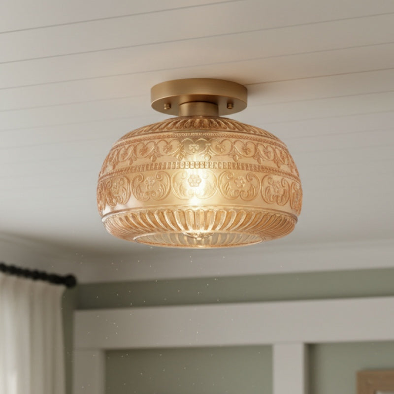 Lurex Stained Pattern Glass Flush Mount Ceiling Light - Engraved Design and Decorative Indoor Lighting U21 | Souliia