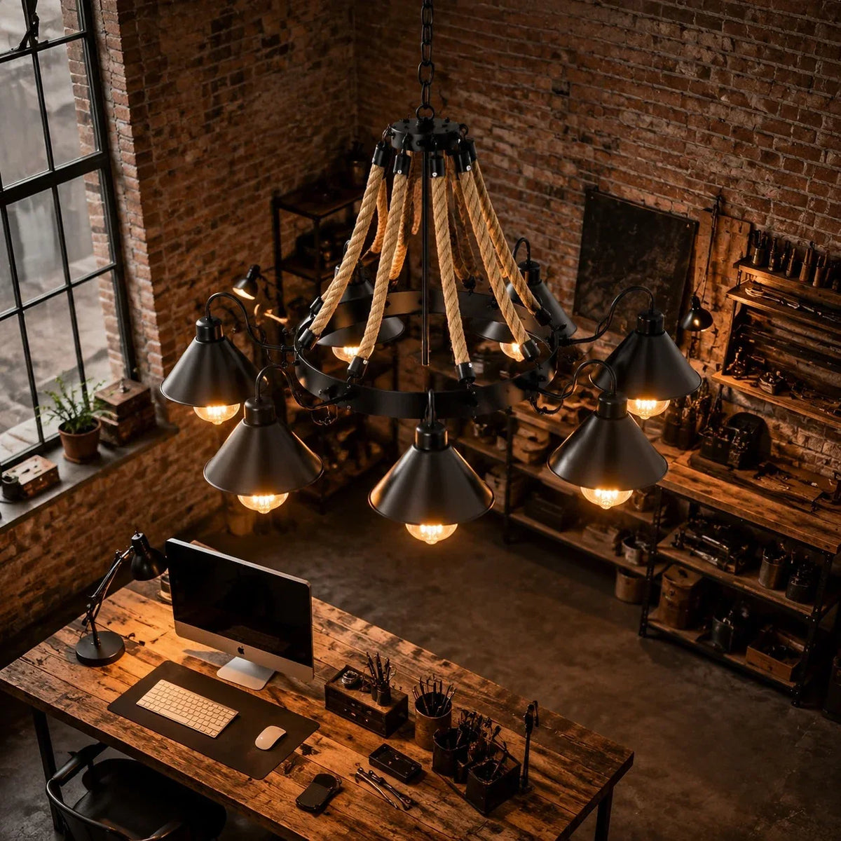 Rustic Farmhouse Rope Chandelier | Souliia
