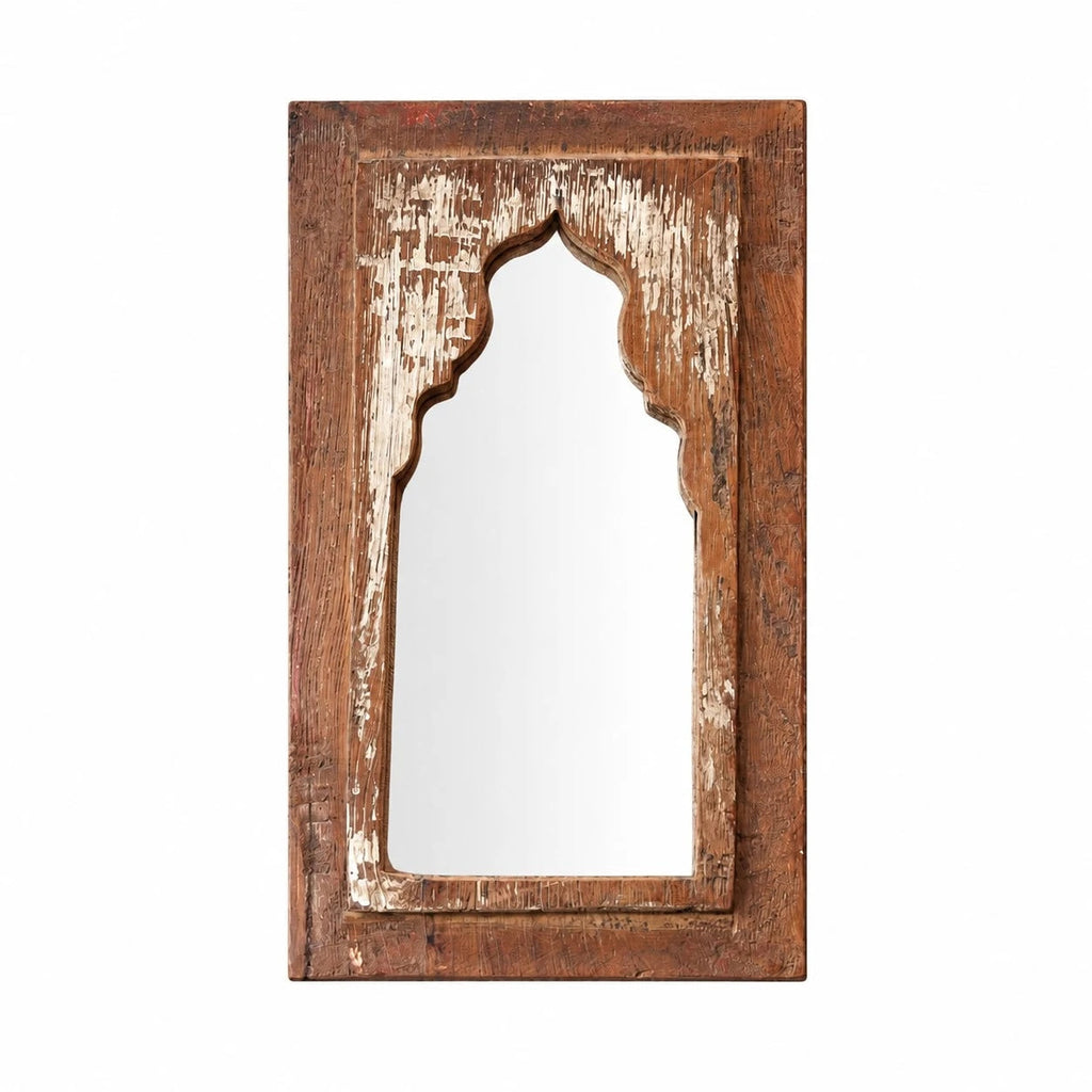 Rustic Carved Wood Arch Wall Mirror | Souliia