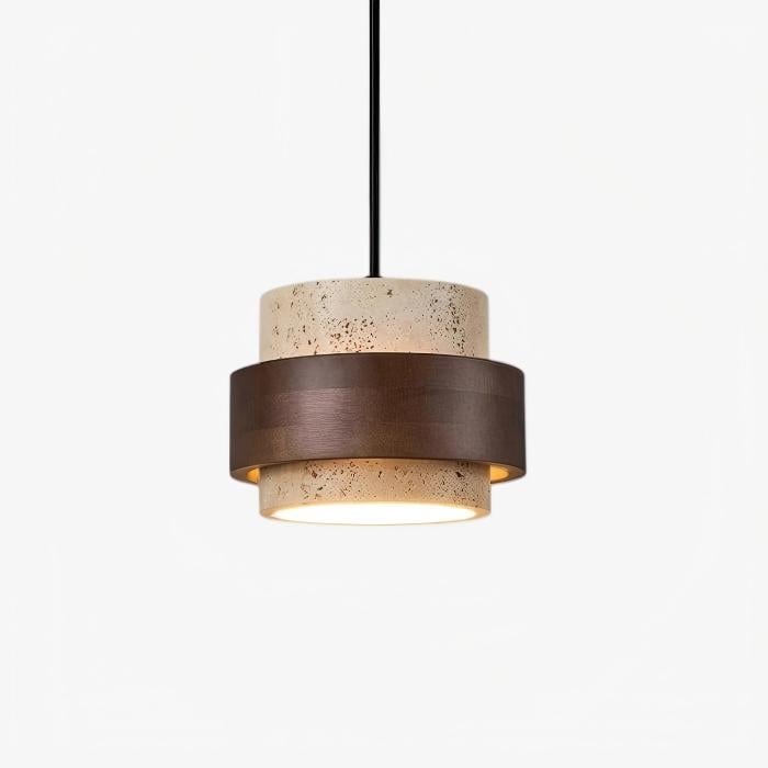 Stonel Contemporary Travertine Cylinder Pendant Lamp with Wood Frame U14 | Souliia