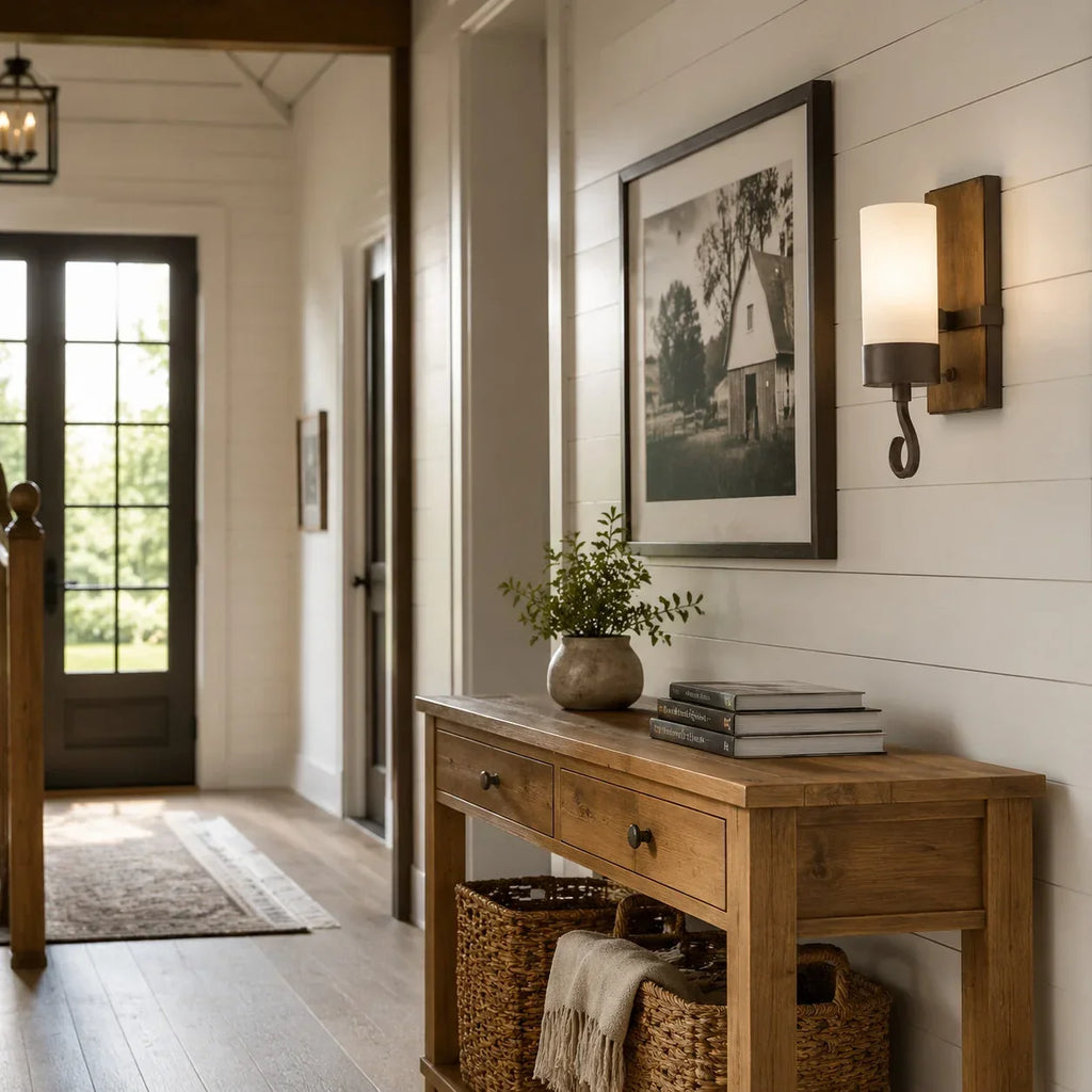 Rustic Farmhouse Candle Wall Sconce with Wood Backplate | Souliia