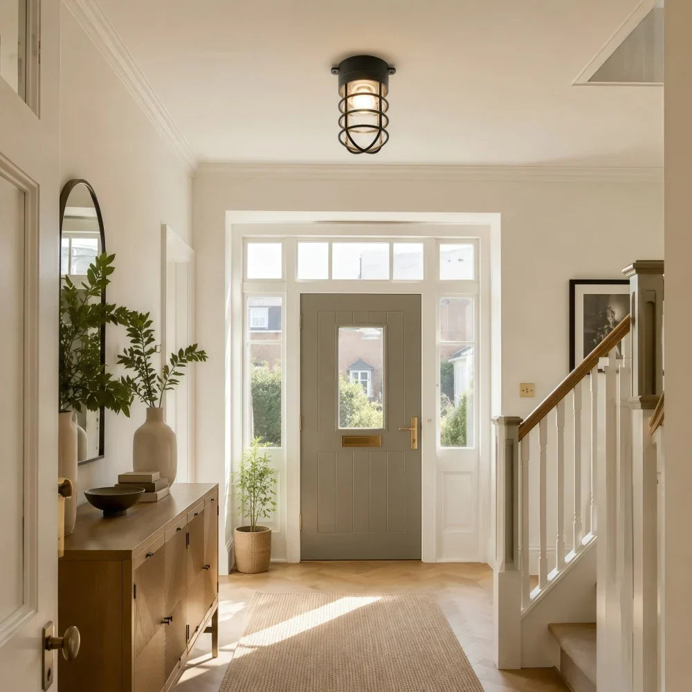 Patnox Industrial Glass Flush Mount Ceiling Lamp | Souliia
