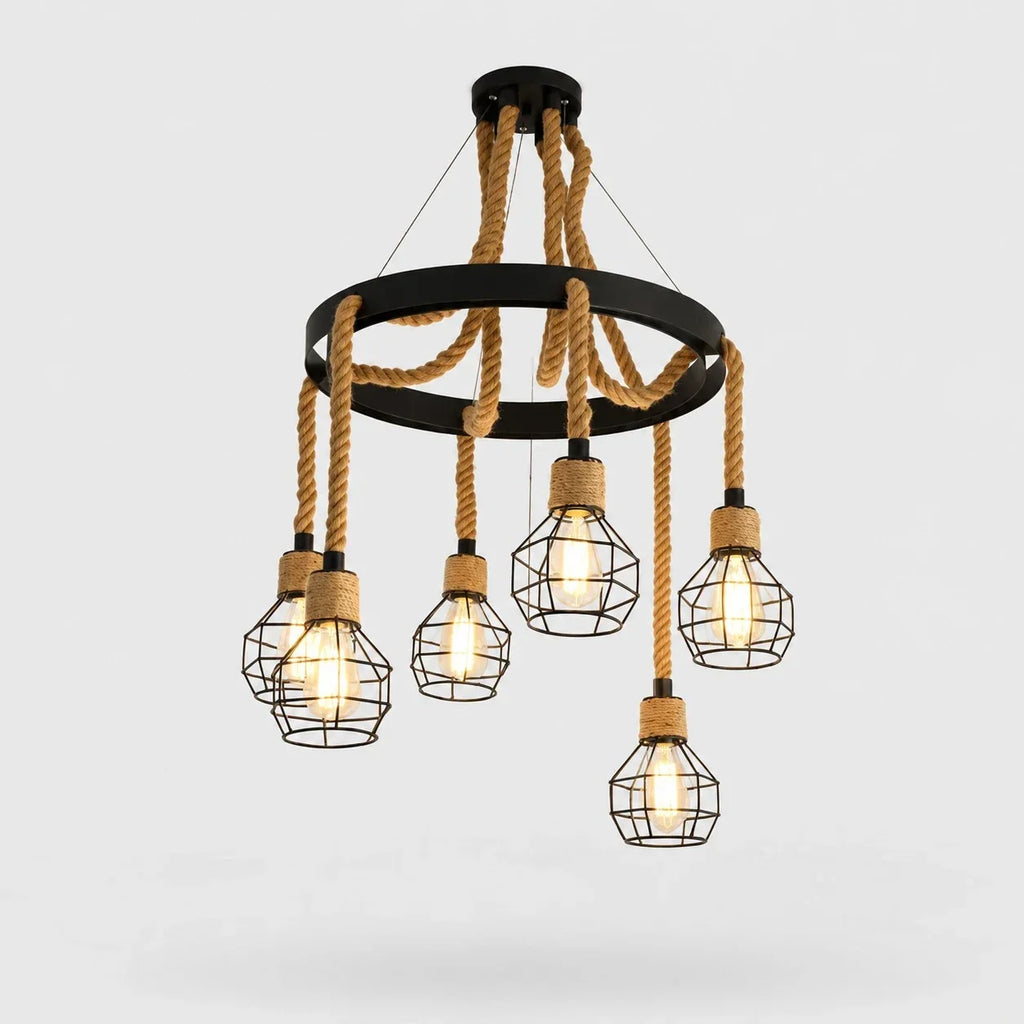 Rustic Farmhouse Rope Chandelier | Souliia