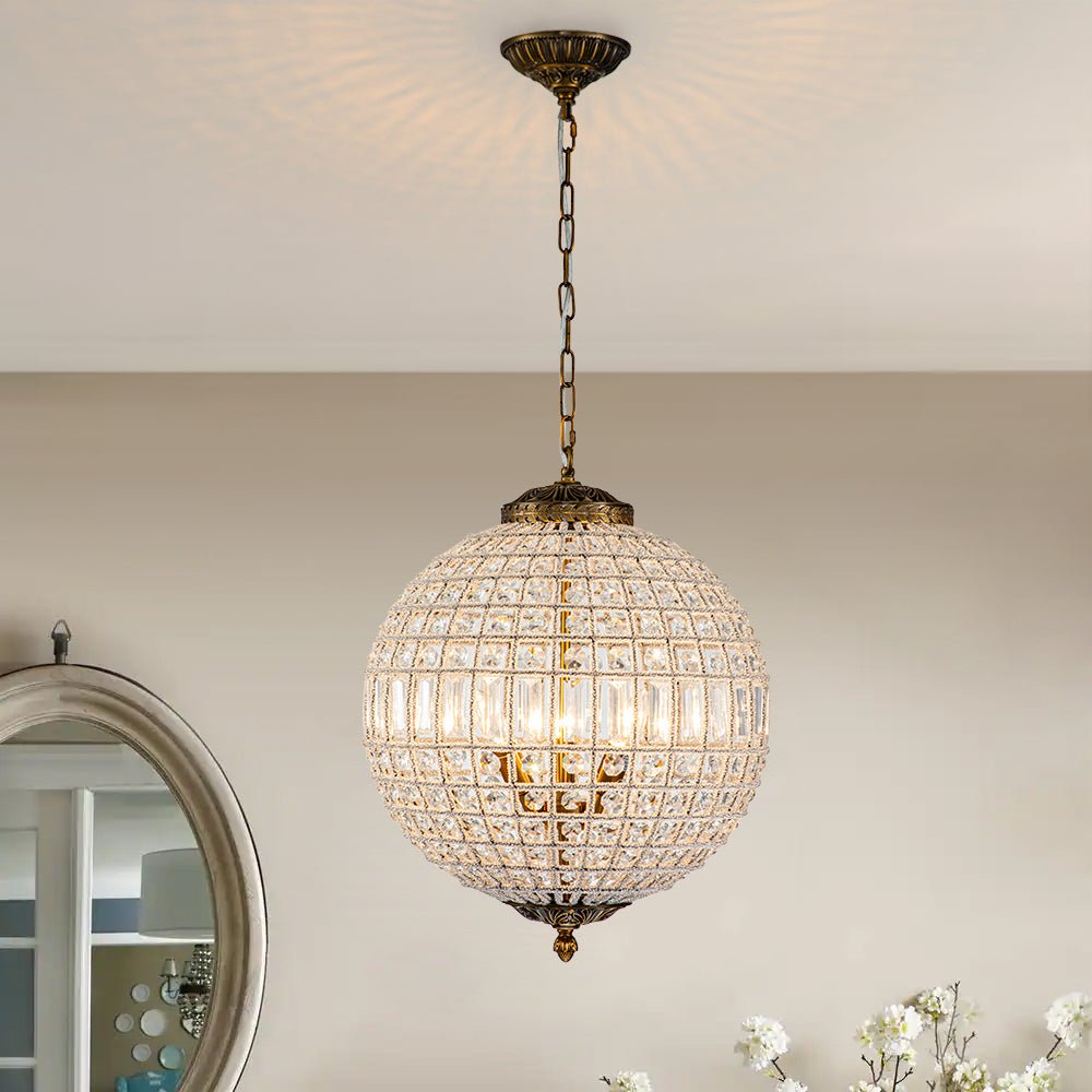 Luxurious Vintage Crystal Globe Chandelier with Antique Brass Finish | Souliia