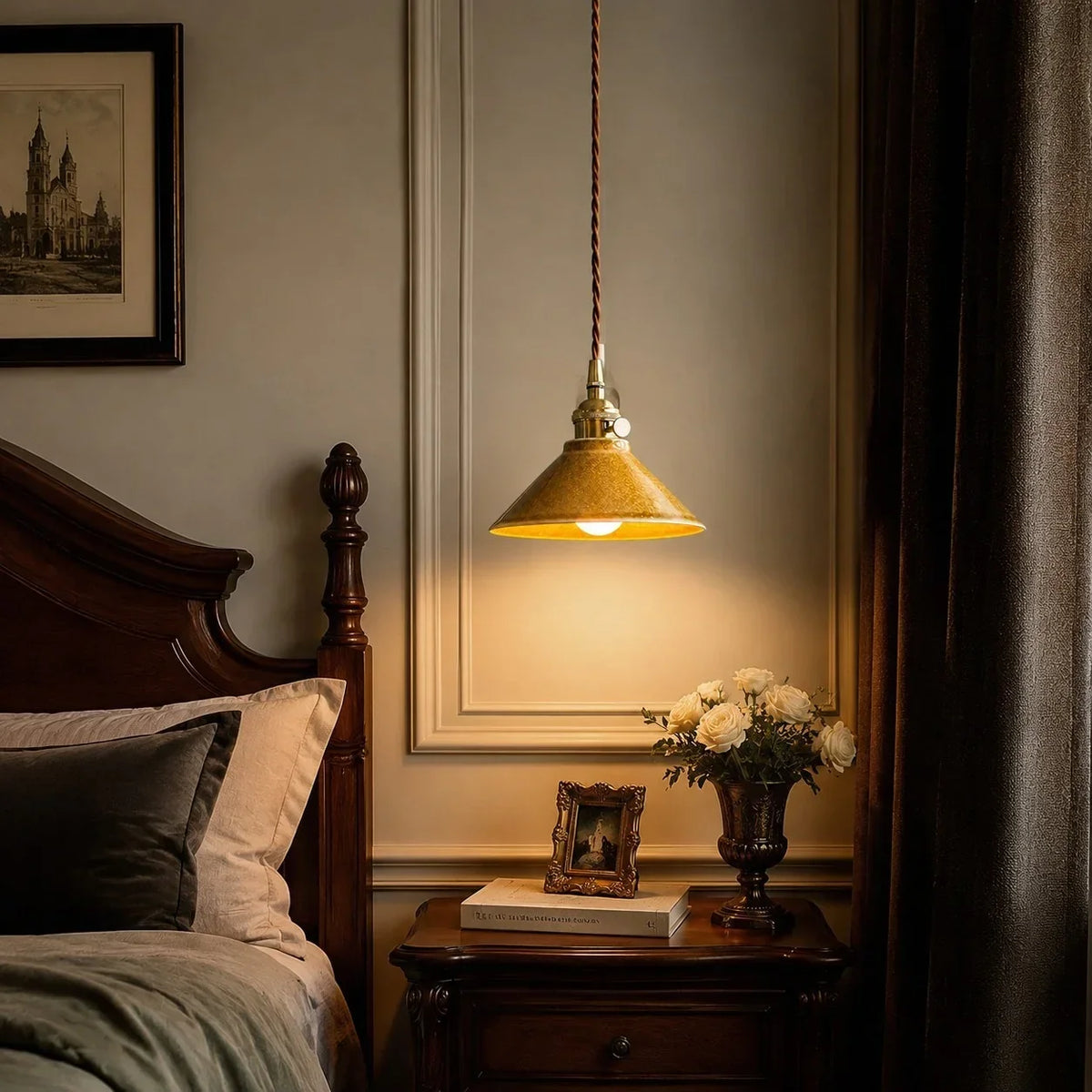 Lampada a sospensione vintage in ceramica smaltata a forno per sala da tè | Souliia