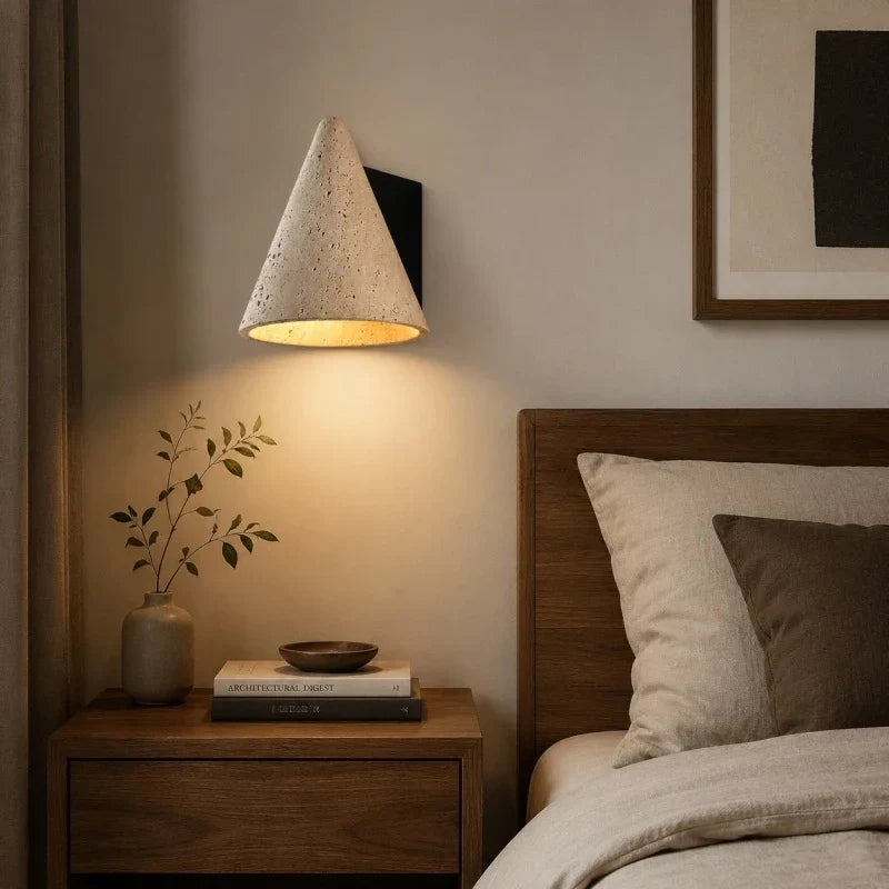Natural Travertine Cone Wall Sconce | Souliia