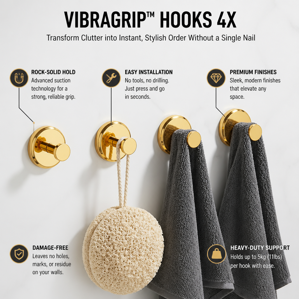 VibraGrip Hooks 4X — Transform Clutter into Instant, Stylish Order Without a Single Nail - Souliia