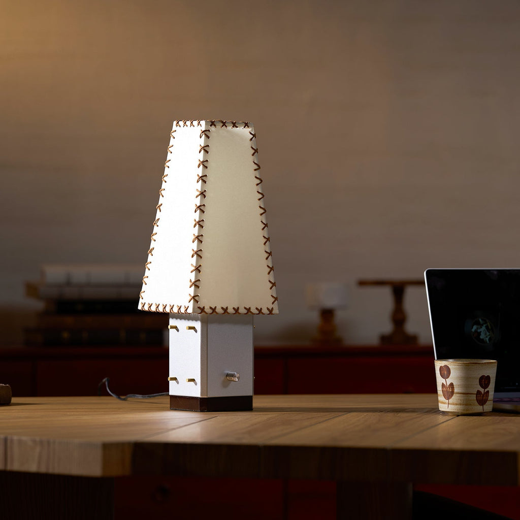Modern Geometric Metal Table Lamp – Parchment Shade for Bedroom Nightstand Lighting | Souliia