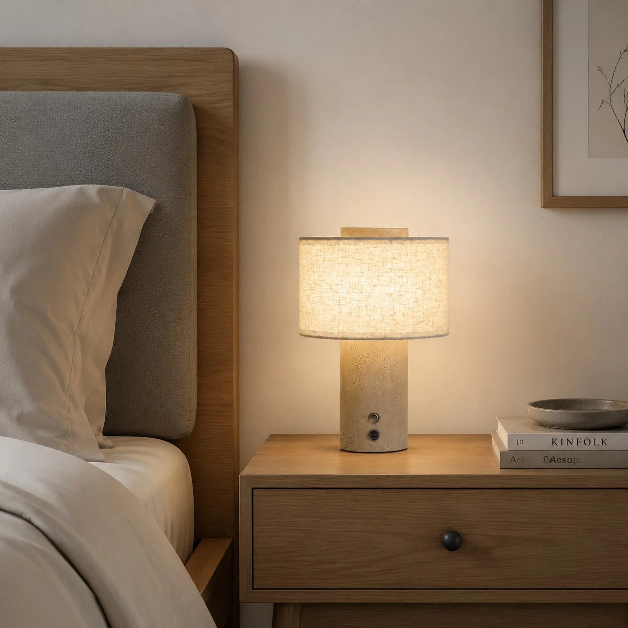 Travertine Stone Rechargeable Touch Table Lamp | Souliia