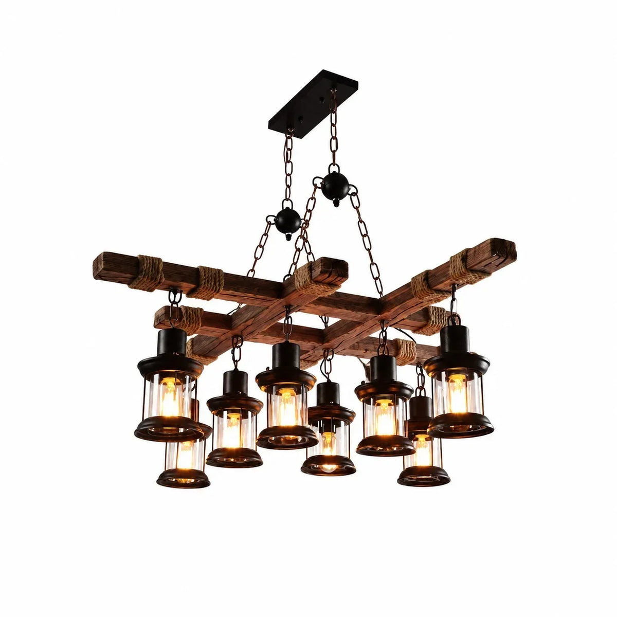 Rustic Industrial Solid Wood Pendant Light Collection | Souliia