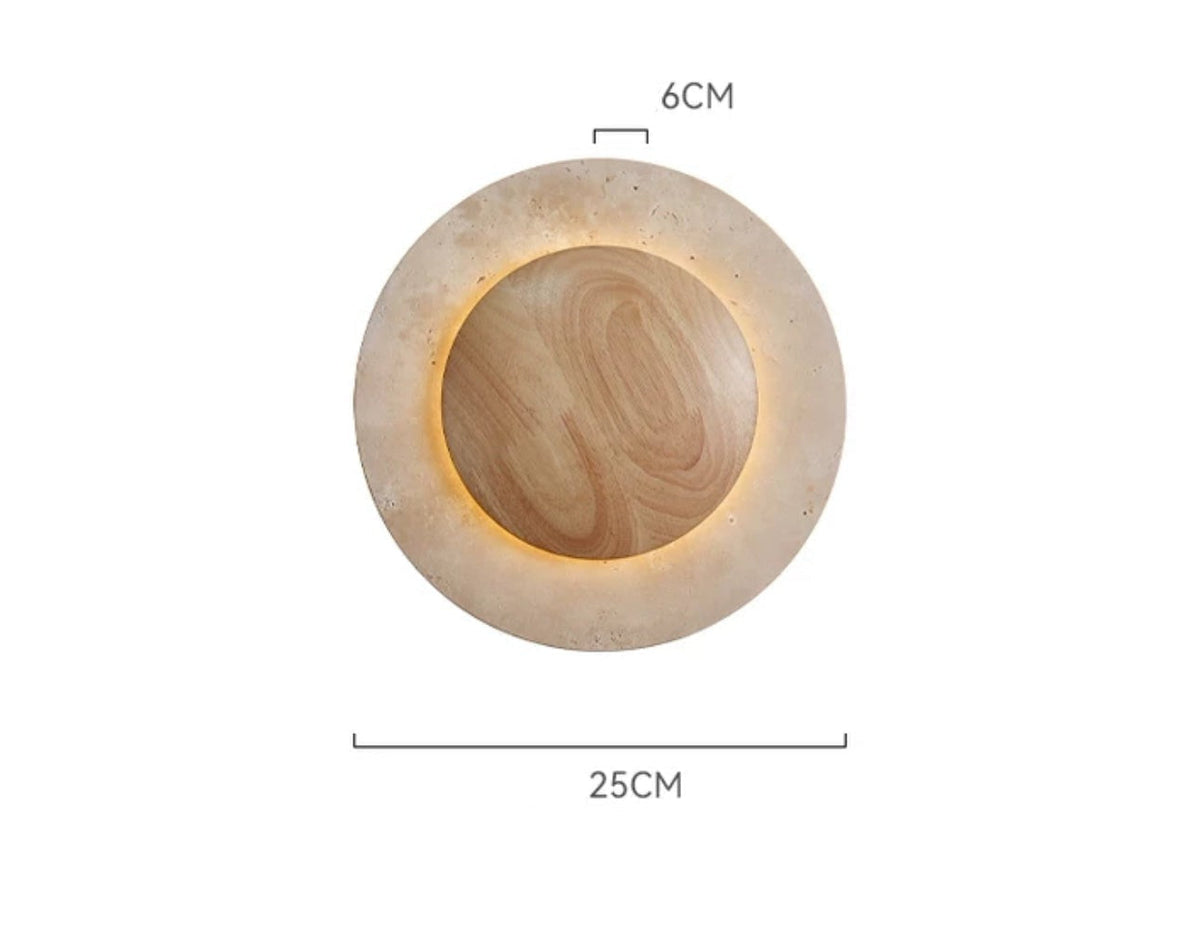 Round Travertine Wood Wall Light | Souliia