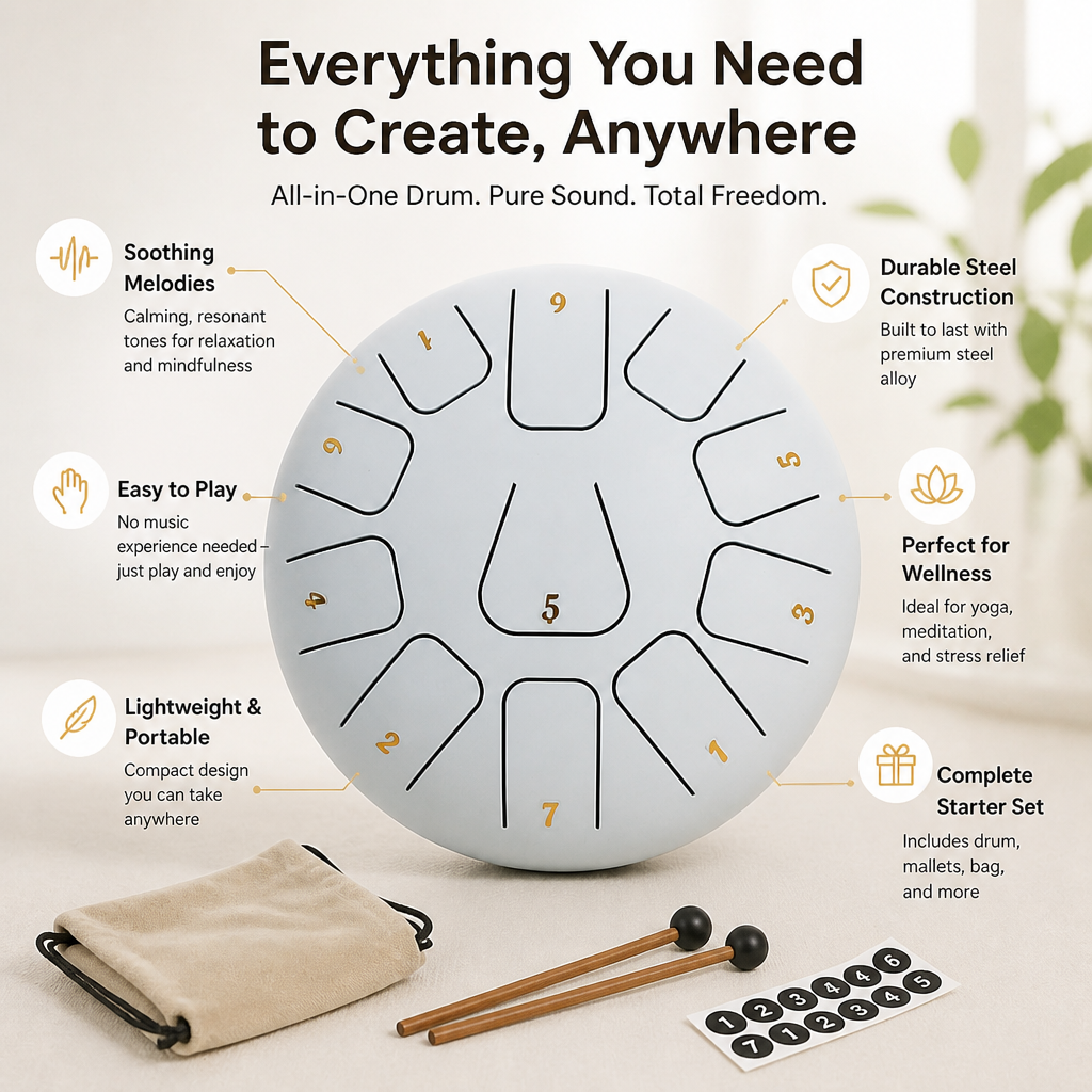 SereniTone Steel Tongue Drum — Instantly Melt Stress and Unlock Your Creative Flow - Souliia