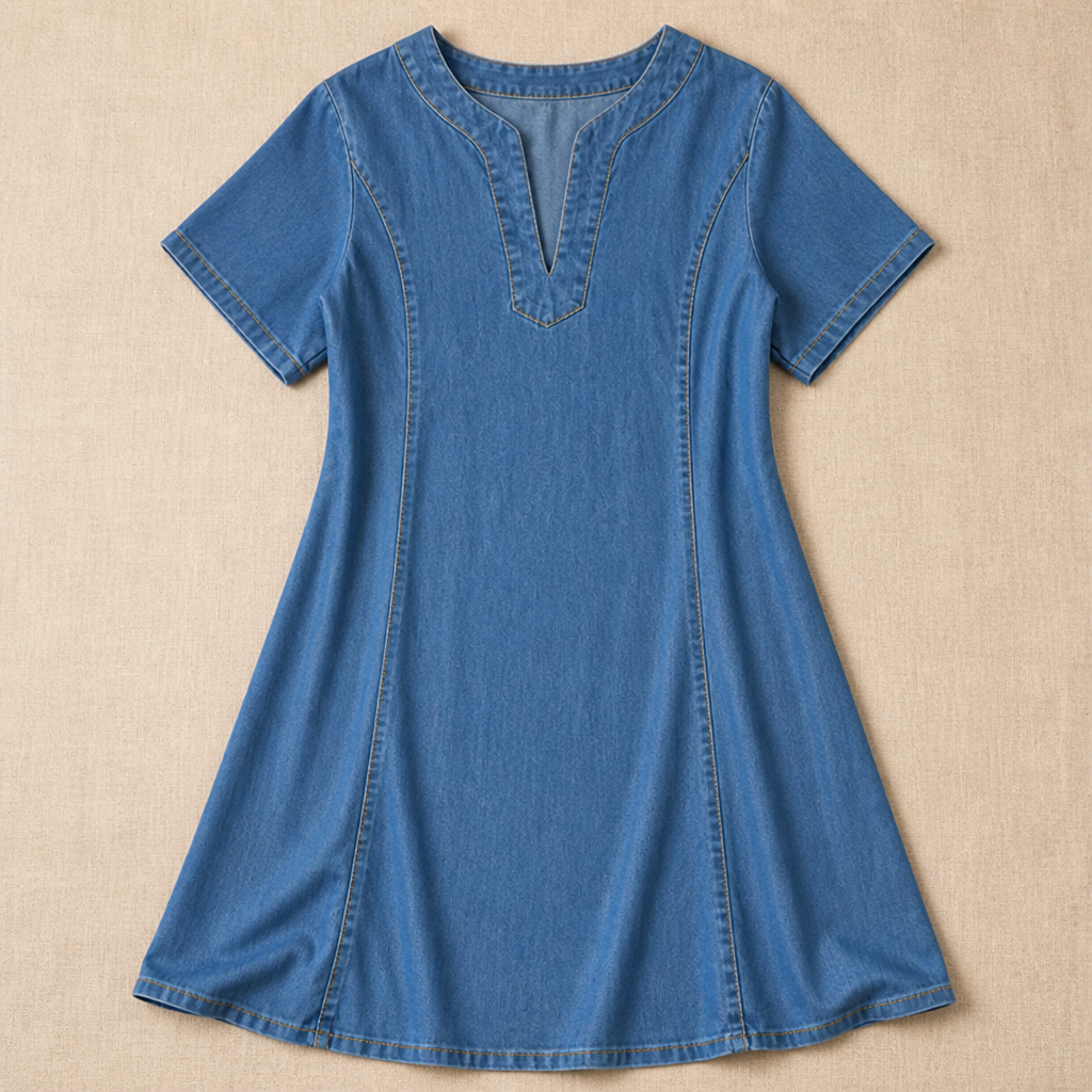 VarelaChic – Robe-chemise décontractée en jean à col en V avec poches - Souliia