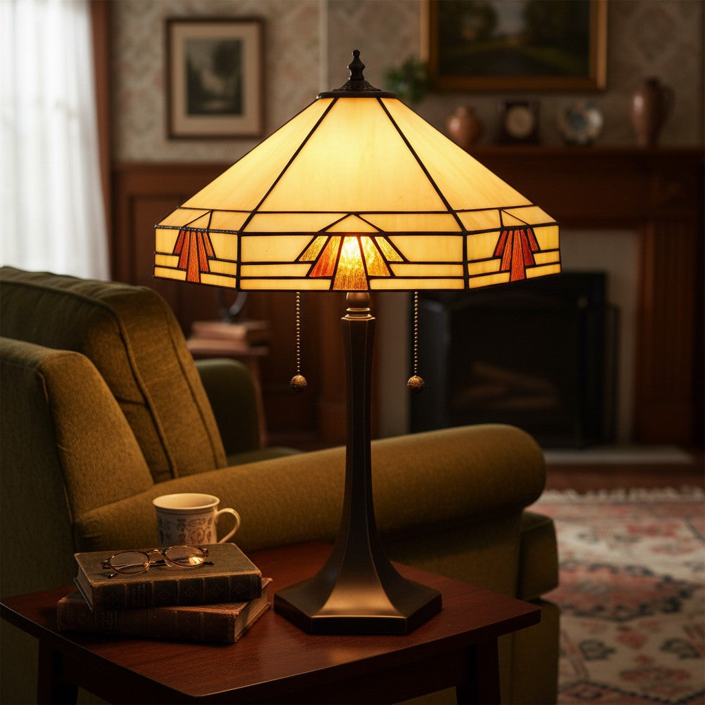 TF Nevada Geometrische Buntglas-Tischleuchte – Tischlampe für Wohnzimmer und Schlafzimmer | Souliia