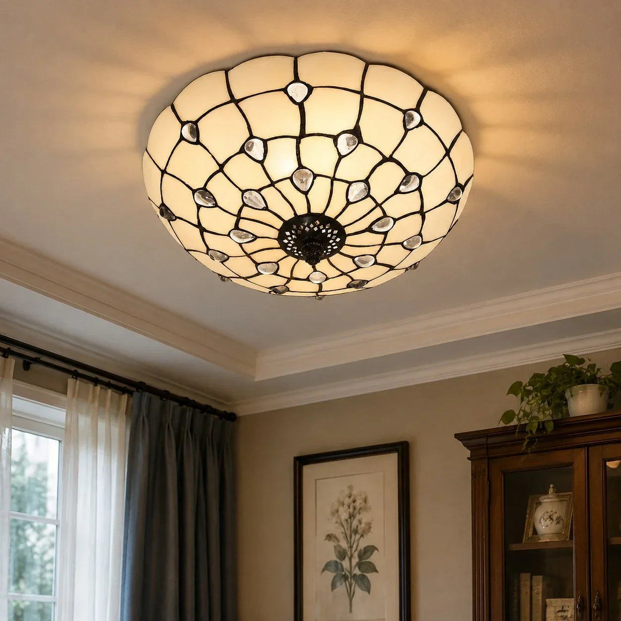 Tiffany-Style Stained Glass Flush Mount Light | Souliia