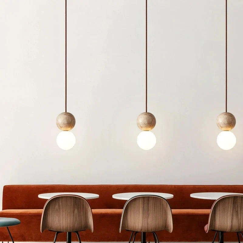 Travertin Stein Creme Retro Minimalistische LED Pendelleuchte | Souliia