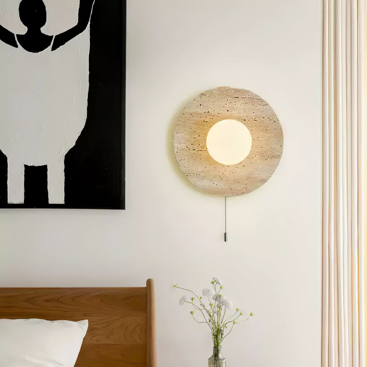 Retro Wabi Sabi Travertine Lunar Eclipse Wall Light M07 | Souliia
