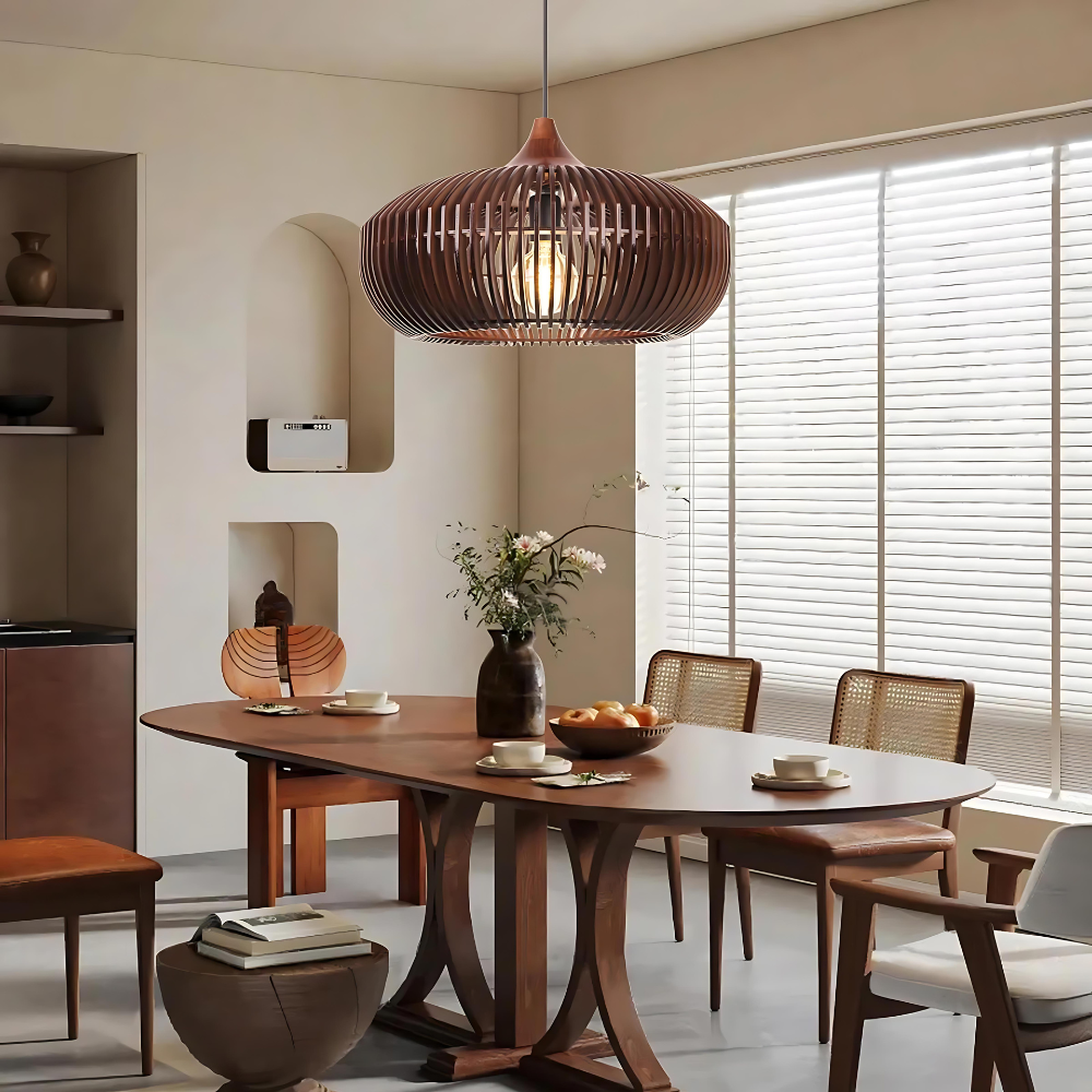 The Halo of Zen Japandi Wood Pendant Light | Souliia