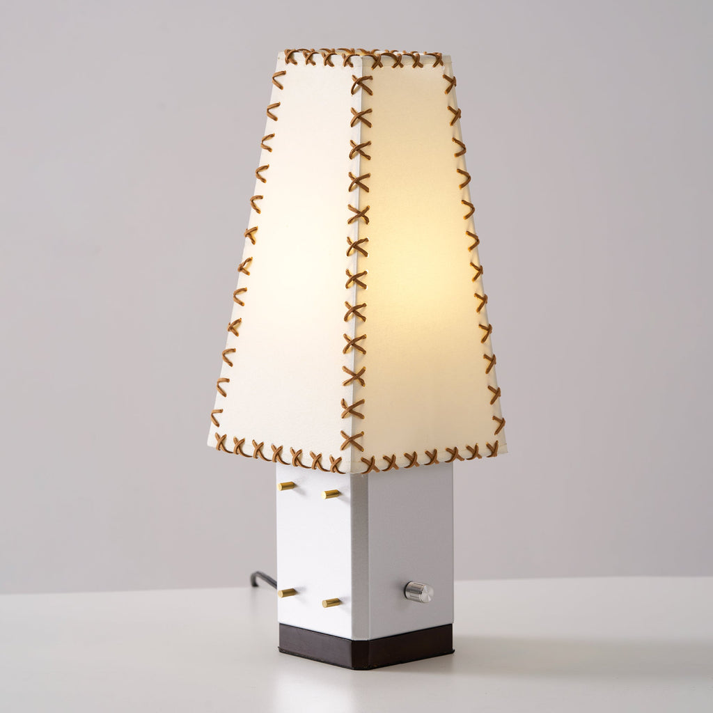Modern Geometric Metal Table Lamp – Parchment Shade for Bedroom Nightstand Lighting | Souliia
