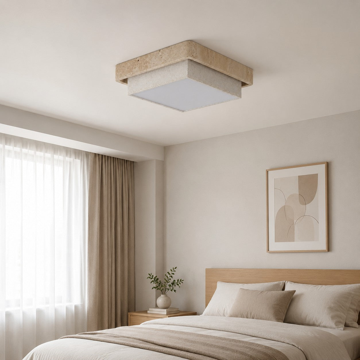 Travertine Fabric Flush Mount Ceiling Light | Souliia