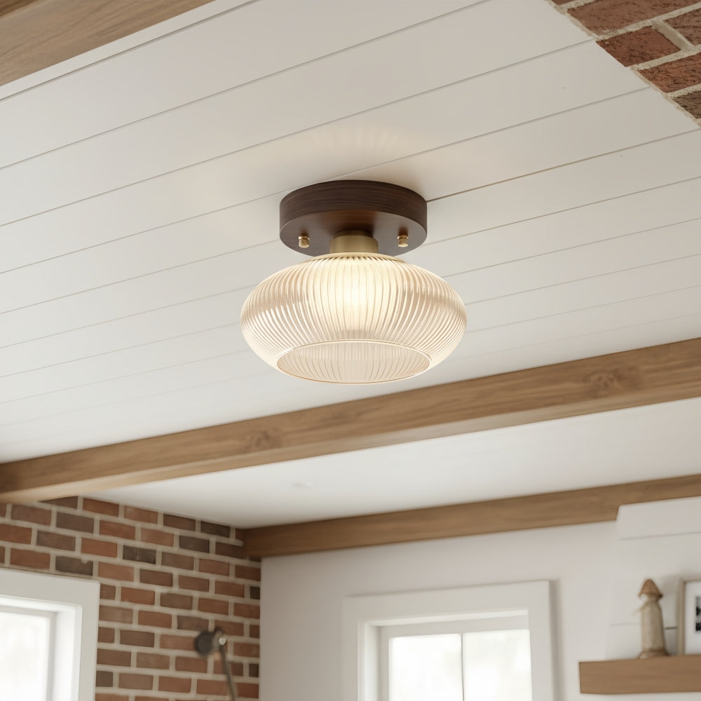 Soliro Minimalistische Kuppel-Holz-Glas-Deckenleuchte - Beleuchtung für Küche und Wohnzimmer | Souliia