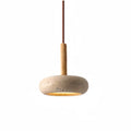 Traditional Japanese Round Wood Travertine Pendant Light M18 | Souliia