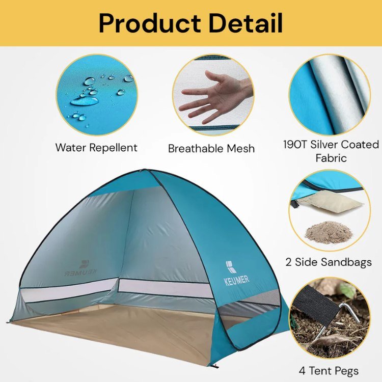 Tente escamotable résistante aux UV pour les sorties en famille à la plage, avec protection contre le vent - Souliia