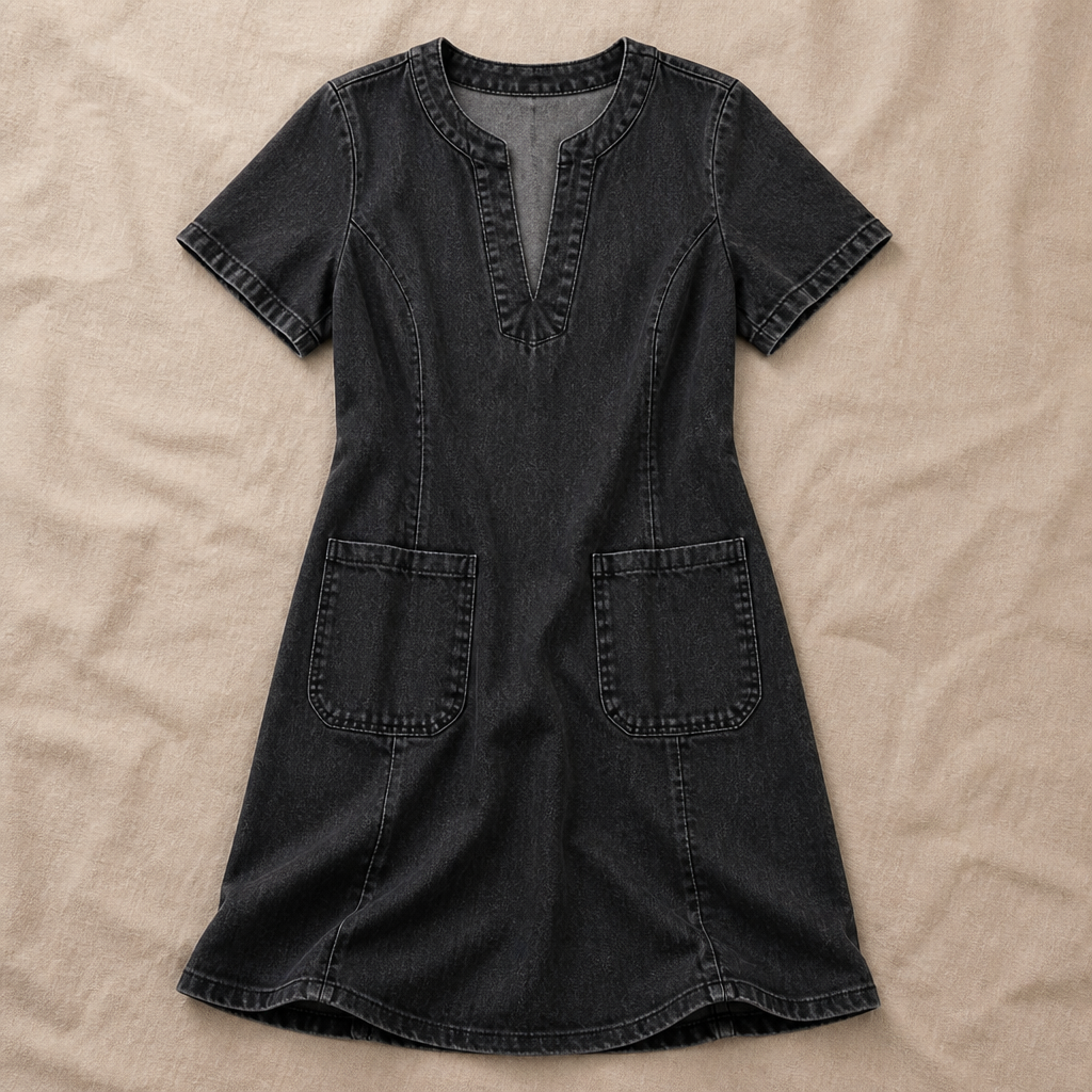 VarelaChic – Robe-chemise décontractée en jean à col en V avec poches - Souliia