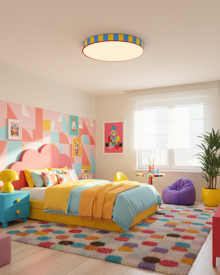 Saebery Modulo Stripe Flush Mount Ceiling Light - Round Striped Metal and Acrylic LED Fixture for Bedroom and Hallway | Souliia