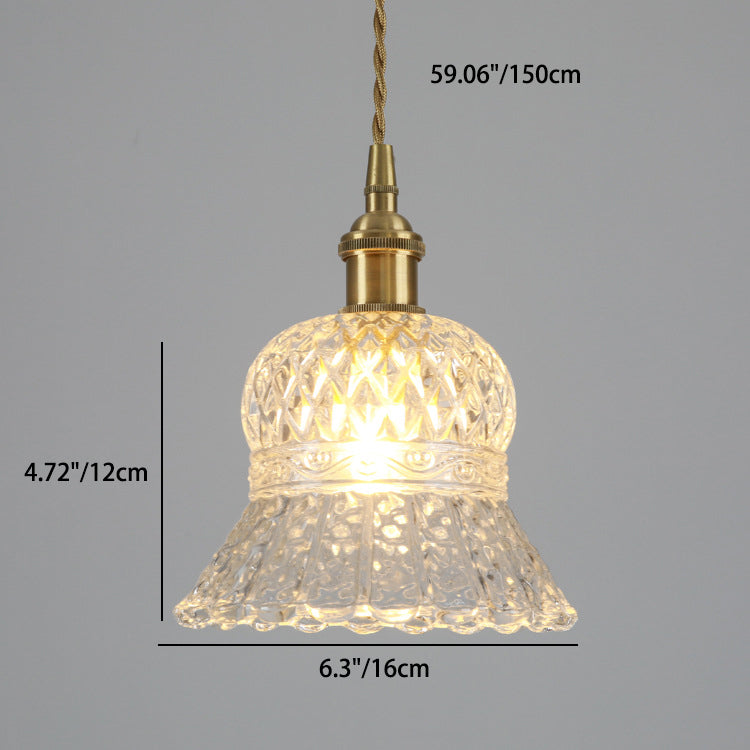 Traditionelle japanische Messing Walnuss Glas Keramik Zylinder Konische Blumen-Schale 1-Flammige Pendelleuchte für Esszimmer | Souliia