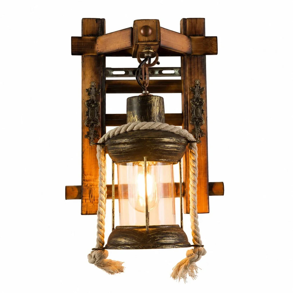 Rustic Ship Wood Industrial Wall Sconce Lamp | Souliia