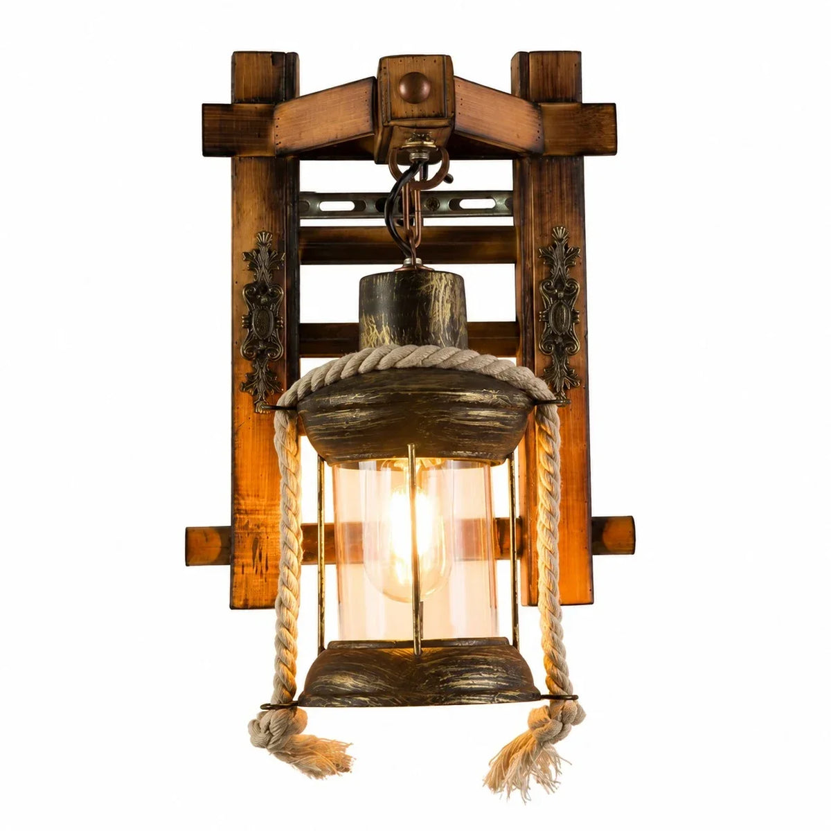 Rustic Ship Wood Industrial Wall Sconce Lamp | Souliia
