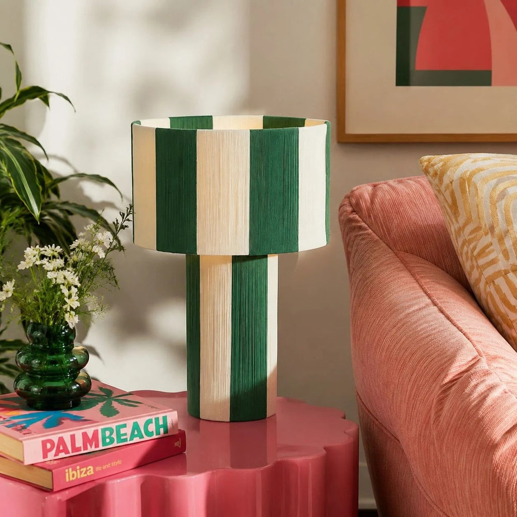 Gestreifte gewebte Schirm Tischlampe | Souliia
