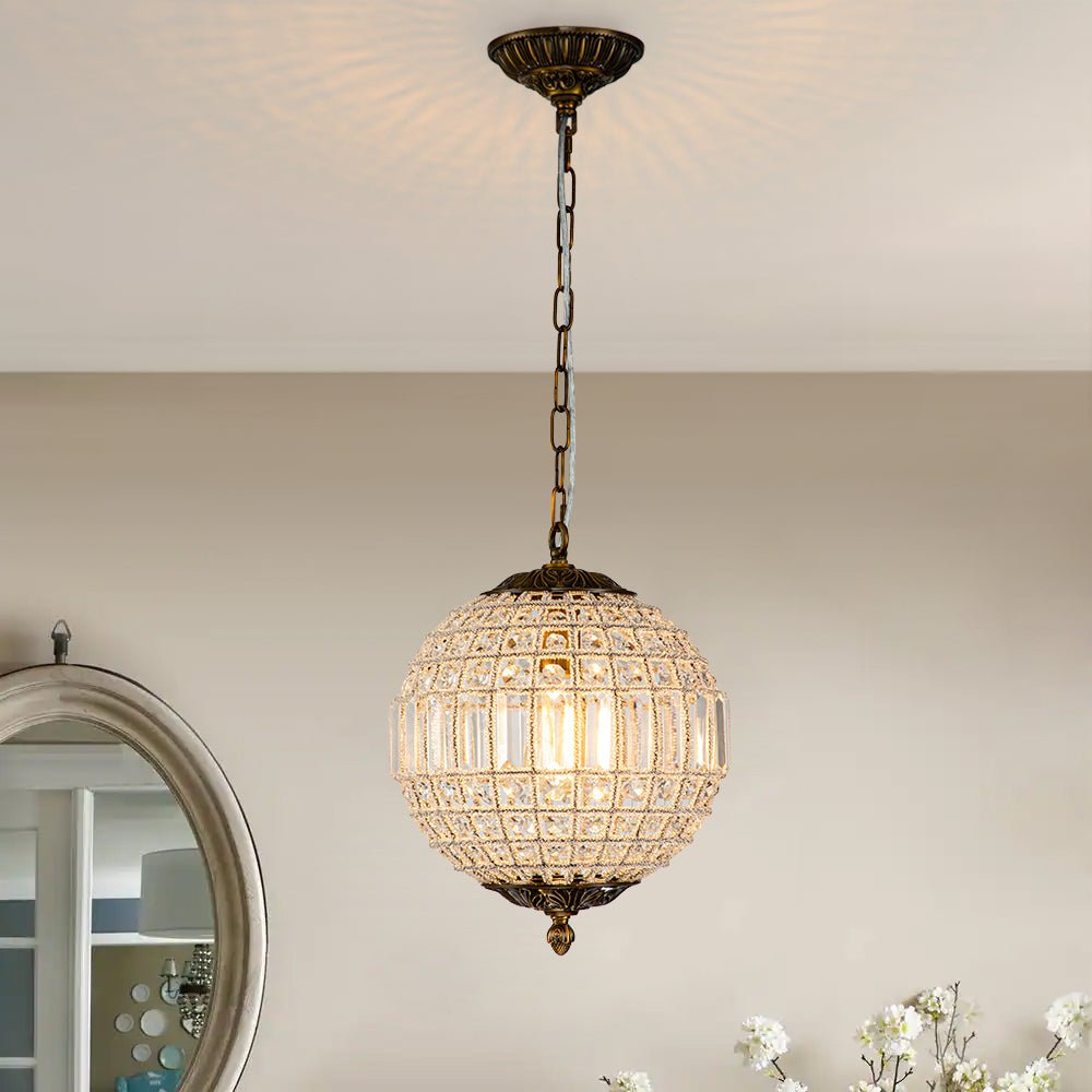 Luxurious Vintage Crystal Globe Chandelier with Antique Brass Finish | Souliia
