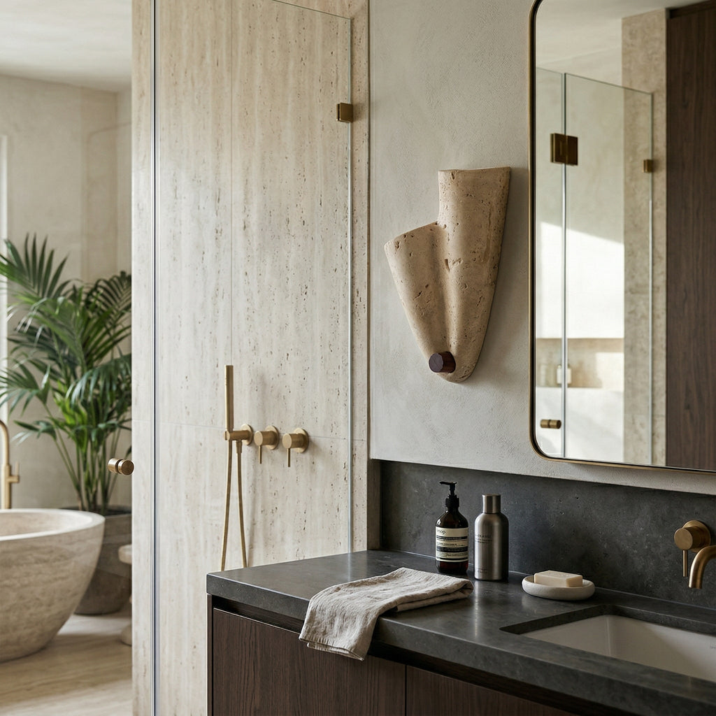 Travertin Wandleuchte – Minimalistischer Steinfackel-Dekor für Wohnzimmer | Souliia