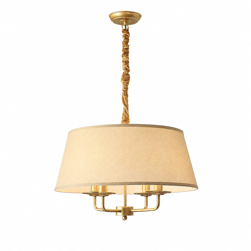 Tela Stoffschirm-Kronleuchter mit geschwungenem Arm-Design und Leinen-Schirmen - Metall Vintage-Stil für Esszimmer | Souliia