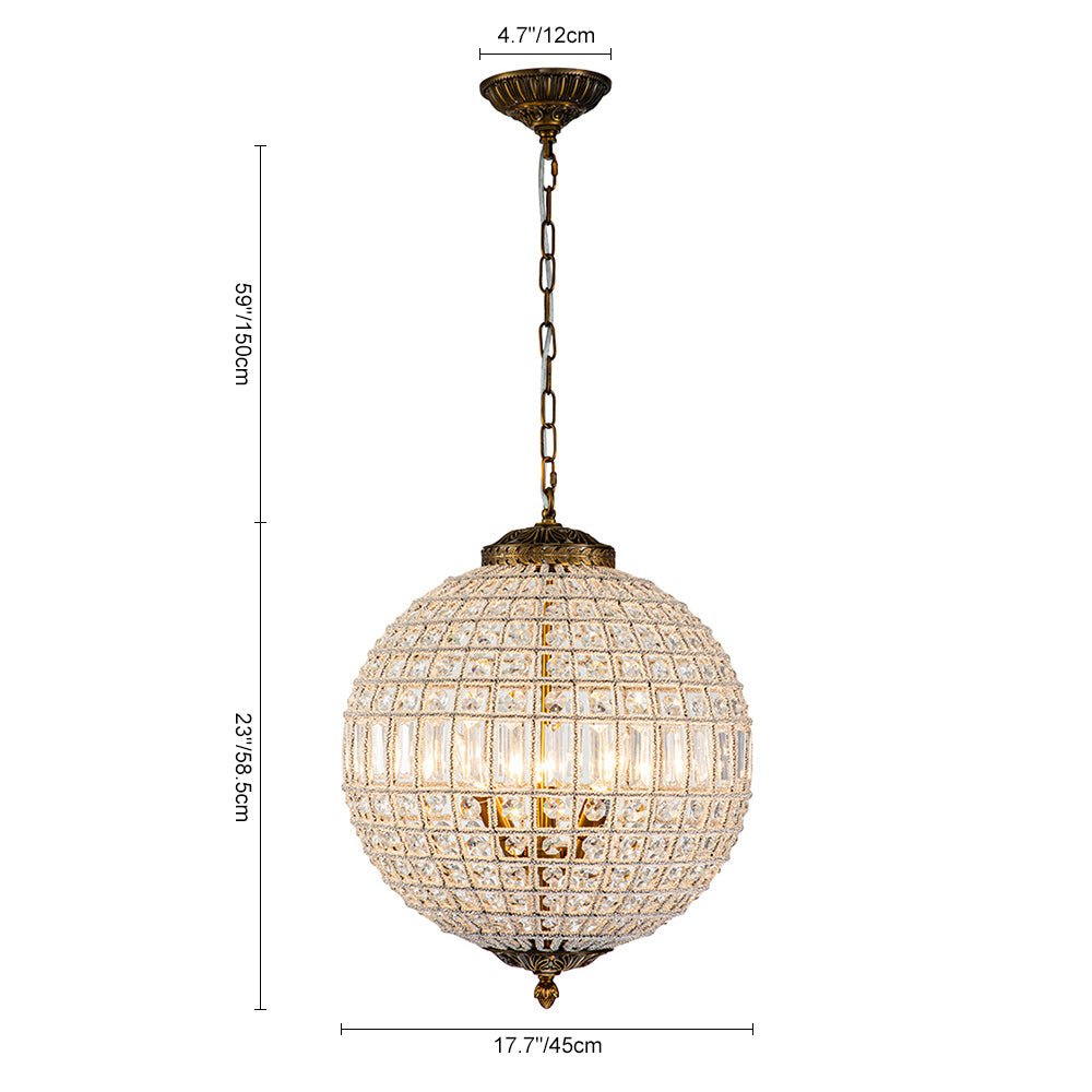 Luxurious Vintage Crystal Globe Chandelier with Antique Brass Finish | Souliia