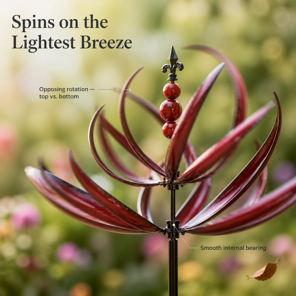 SereniWind — Watch the Lightest Breeze Bloom a Slow-Spinning Metal Lotus - Souliia