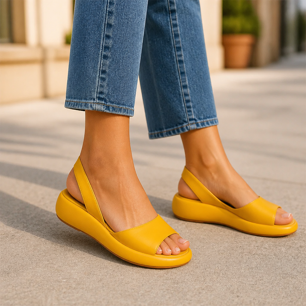 SerenStep – Cushioned Leather Slingback Wedge Sandals with Open Peep Toe - Souliia