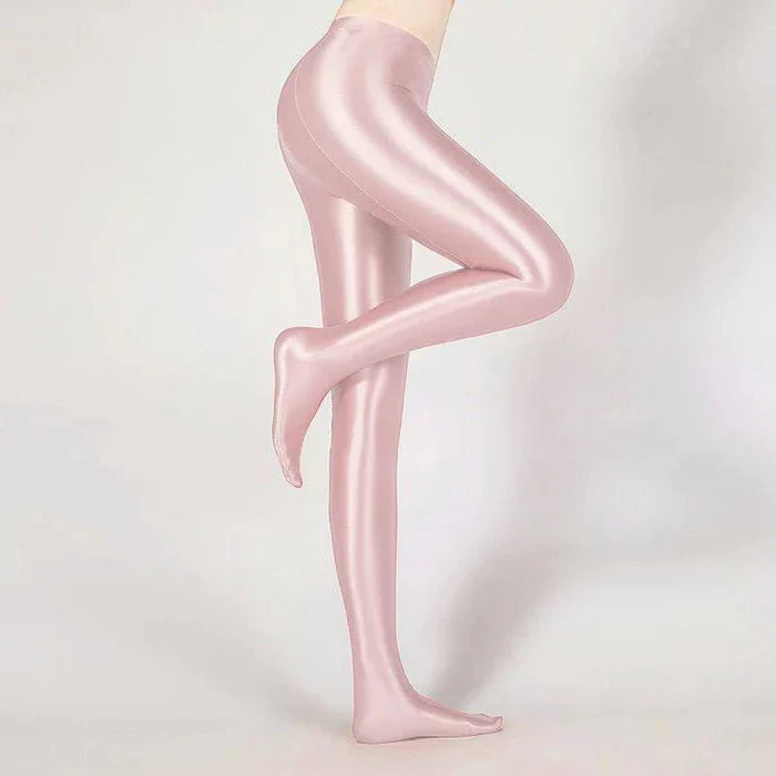 Glansiga ogenomskinliga glänsande strumpbyxor med hög midja — elastiska smala leggings