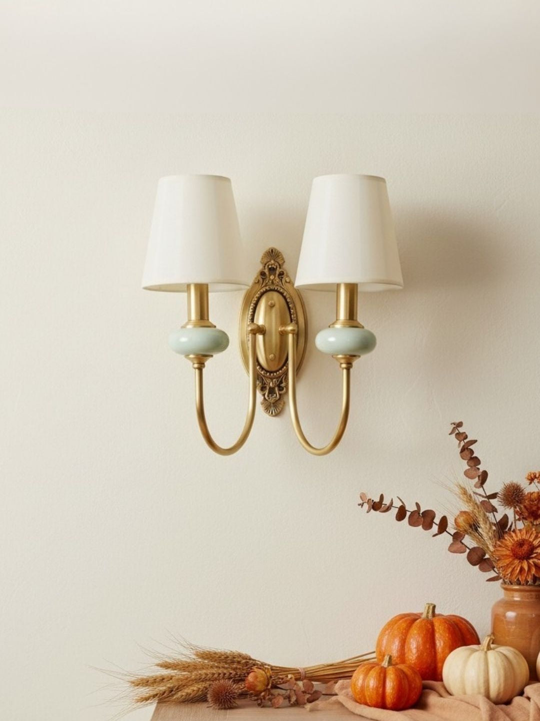 Rowan Classic Fabric Shade Sconce – Ceramic Wall Light for Hallway or Bedroom | Souliia