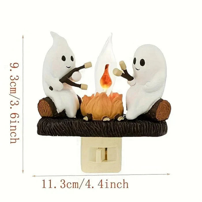 Luz noturna de fantasma de Halloween — Decoração com chama de fogueira tremeluzente