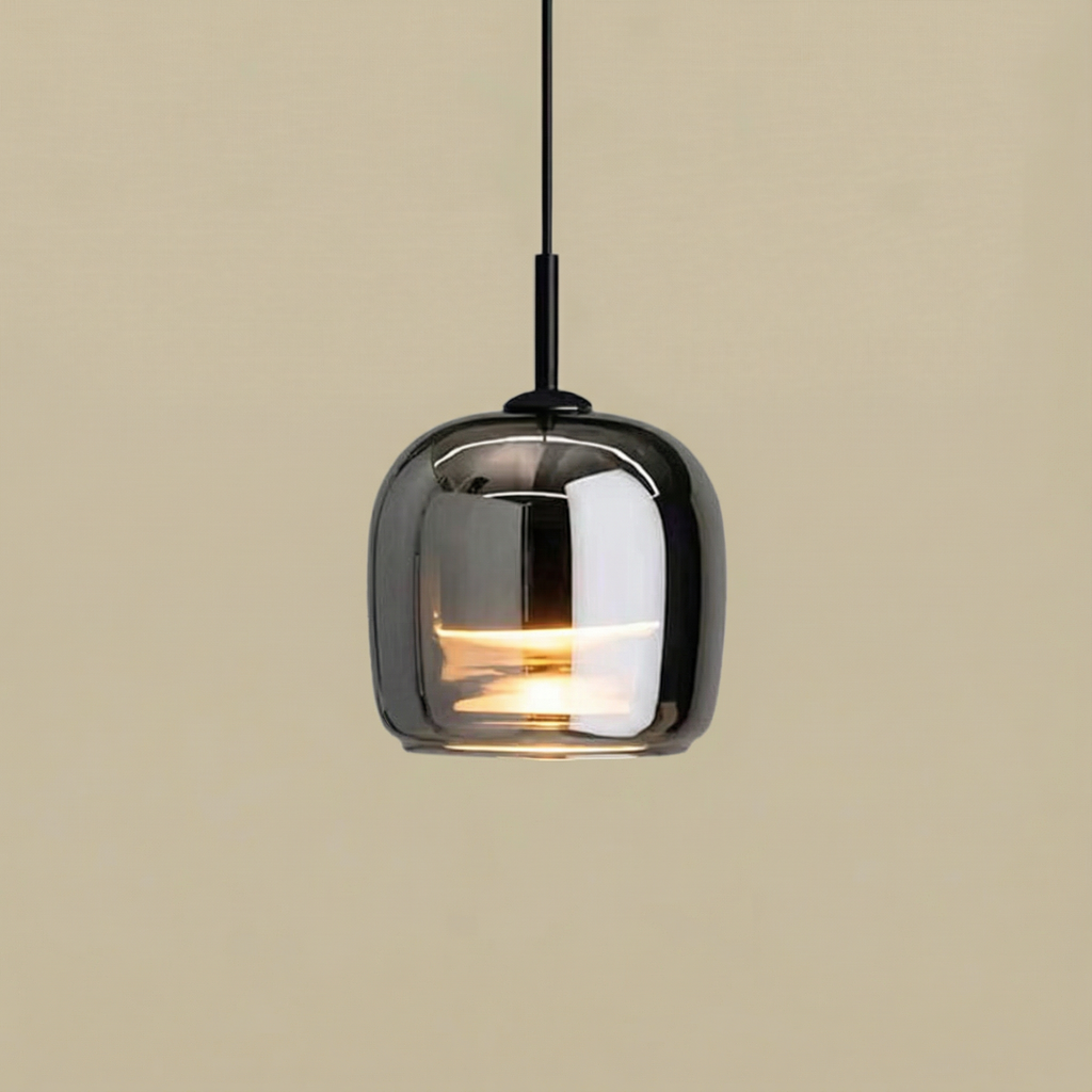 LumenGlow Smoky Gray Glass Pendant Lamp — Modern Hanging Design