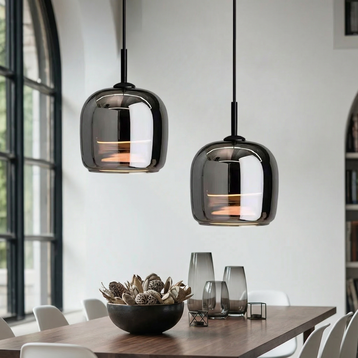 LumenGlow Smoky Gray Glass Pendant Lamp — Modern Hanging Design