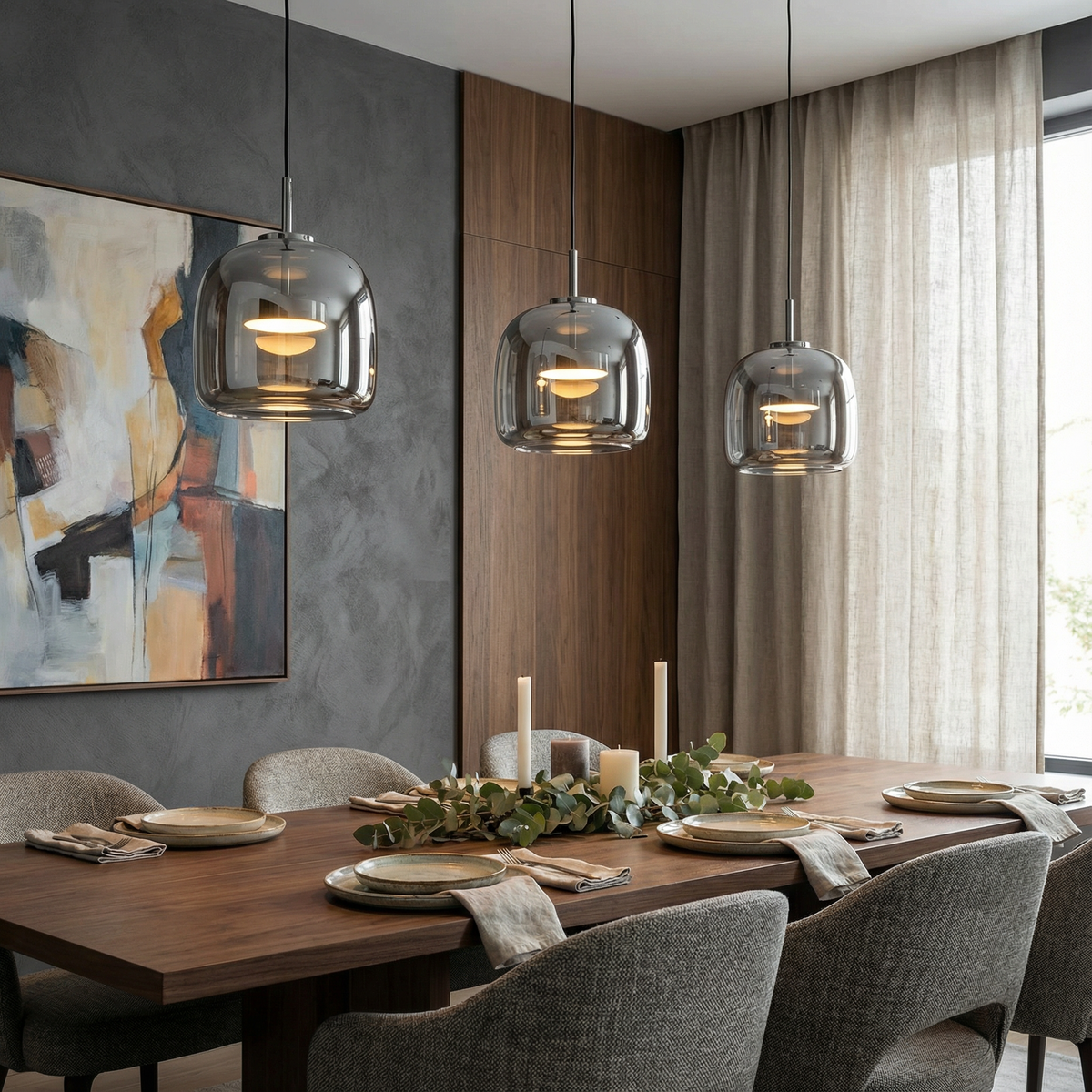 LumenGlow Smoky Gray Glass Pendant Lamp — Modern Hanging Design