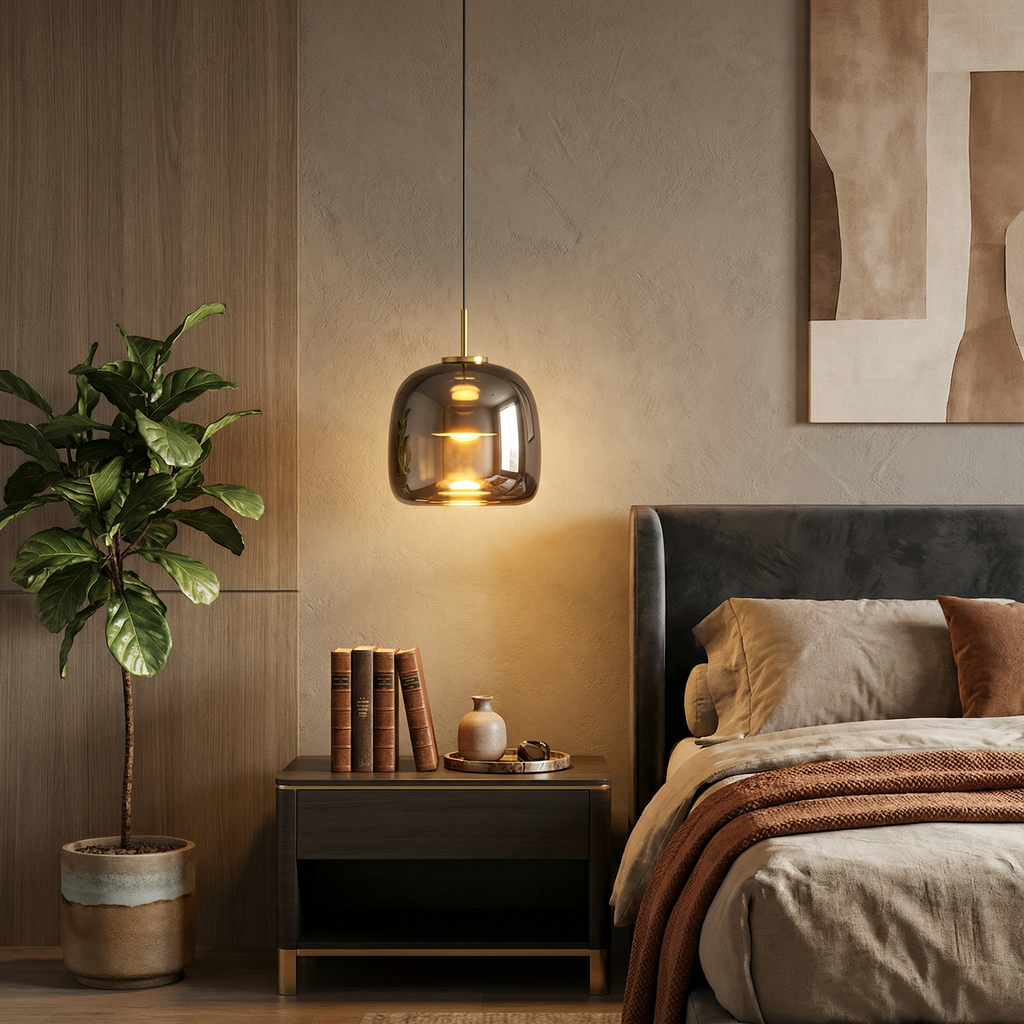 LumenGlow Smoky Gray Glass Pendant Lamp — Modern Hanging Design