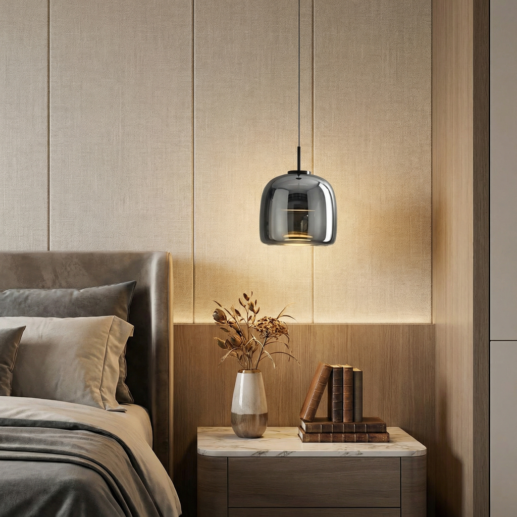 LumenGlow Smoky Gray Glass Pendant Lamp — Modern Hanging Design