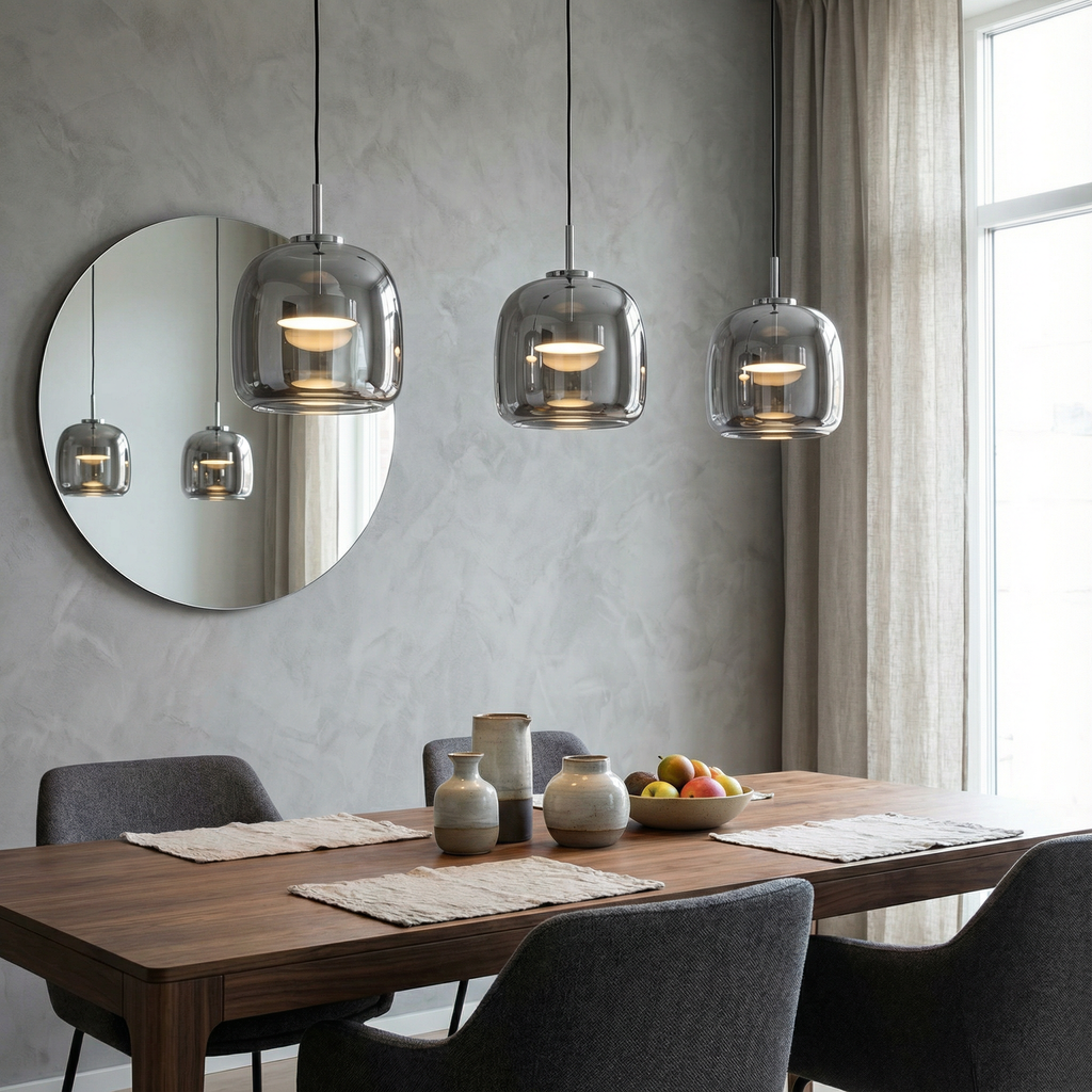 LumenGlow Smoky Gray Glass Pendant Lamp — Modern Hanging Design