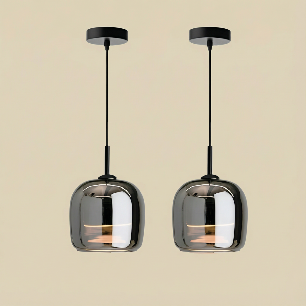 LumenGlow Smoky Gray Glass Pendant Lamp — Modern Hanging Design